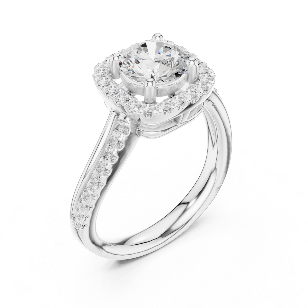 Round Halo Split Shank Lab Grown Diamond Ring - View 6