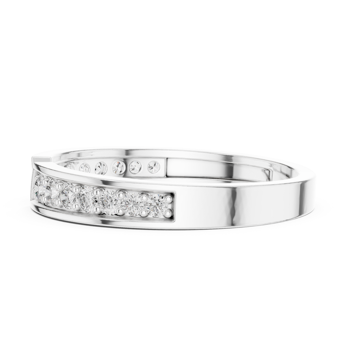 Round Cut Open Chevron Lab Diamond Stackable Wedding Band - View 9