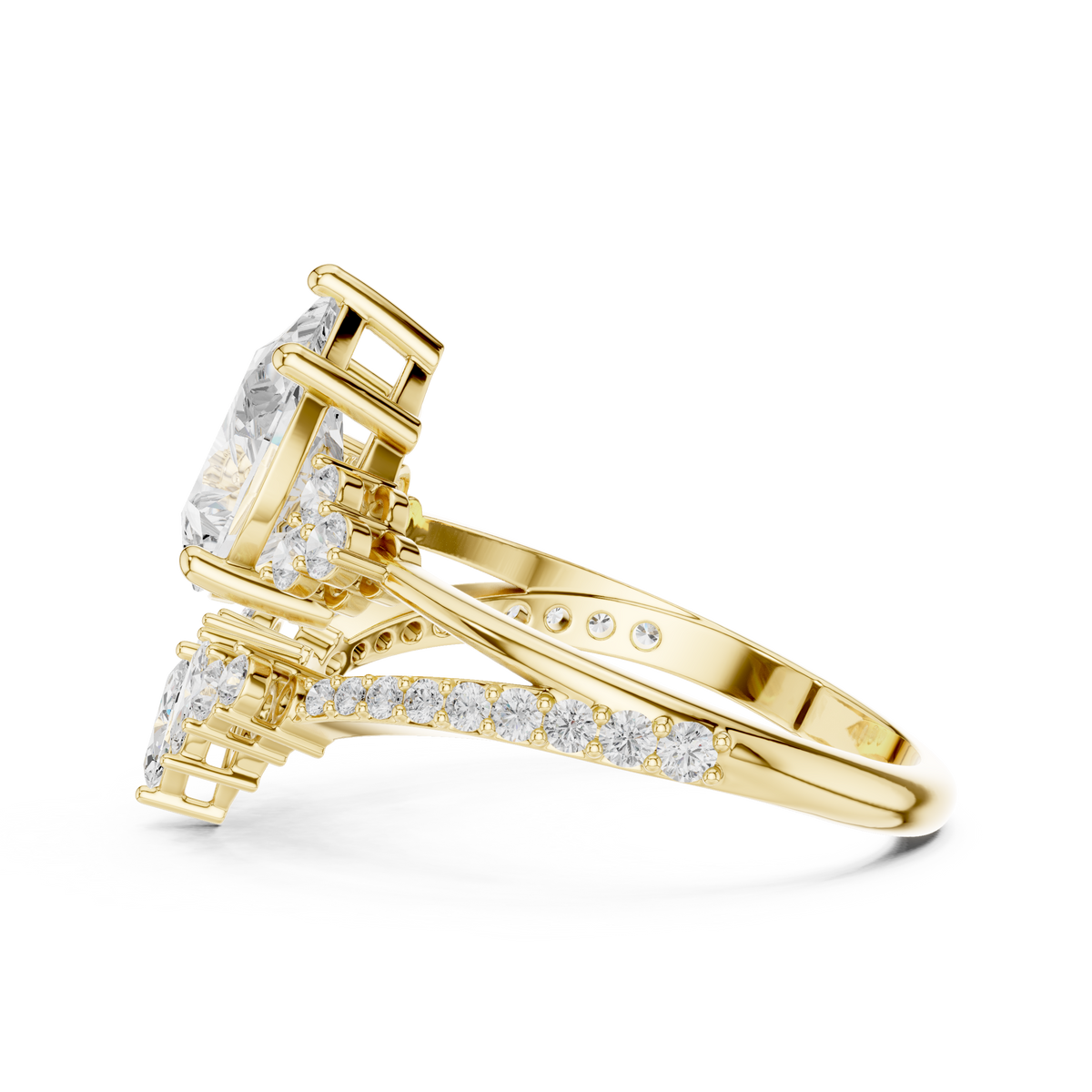 Crown Cluster Split Shank Pear Cut Lab Diamond Wedding Ring - View 10