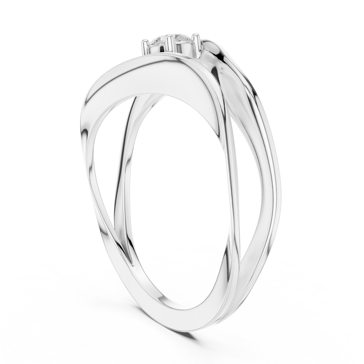 Round Solitaire Twisted Sculpted Split Band Lab Grown Ring - View 5