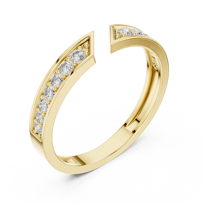 Round Cut Open Chevron Lab Diamond Stackable Wedding Band - View 4