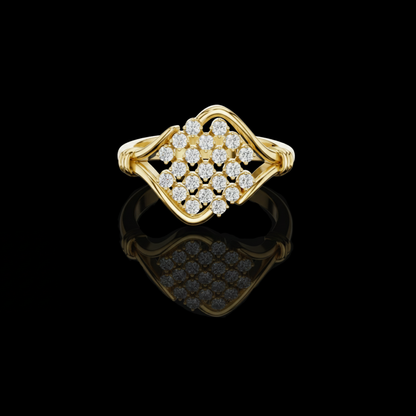 Round Cut Lab Diamond Ring Elegant Wave Framed Design
