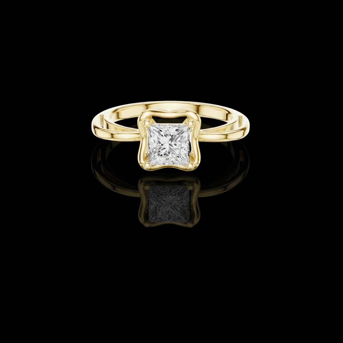 Princess Cut Moissanite Diamond Solitaire Ring Split Shoulder Setting