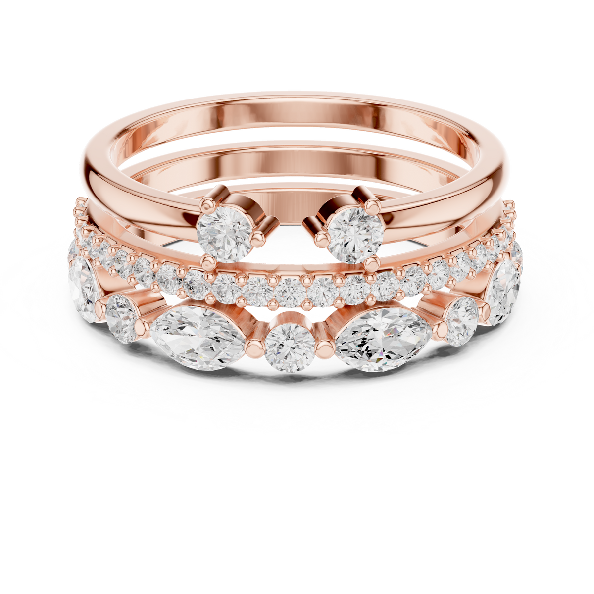 stackable marquise and round moissanite diamond ring set - view 2