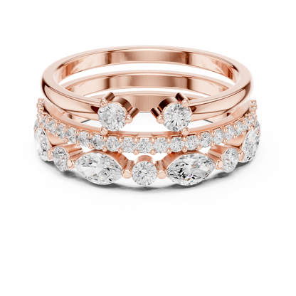 Stackable Marquise and Round Moissanite Diamond Ring Set - View 2