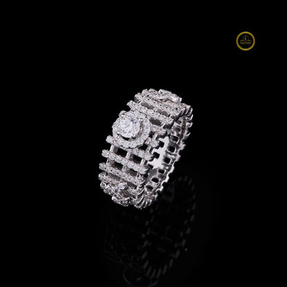 Round Lab Diamond Ladder Pave Statement Ring - View 2