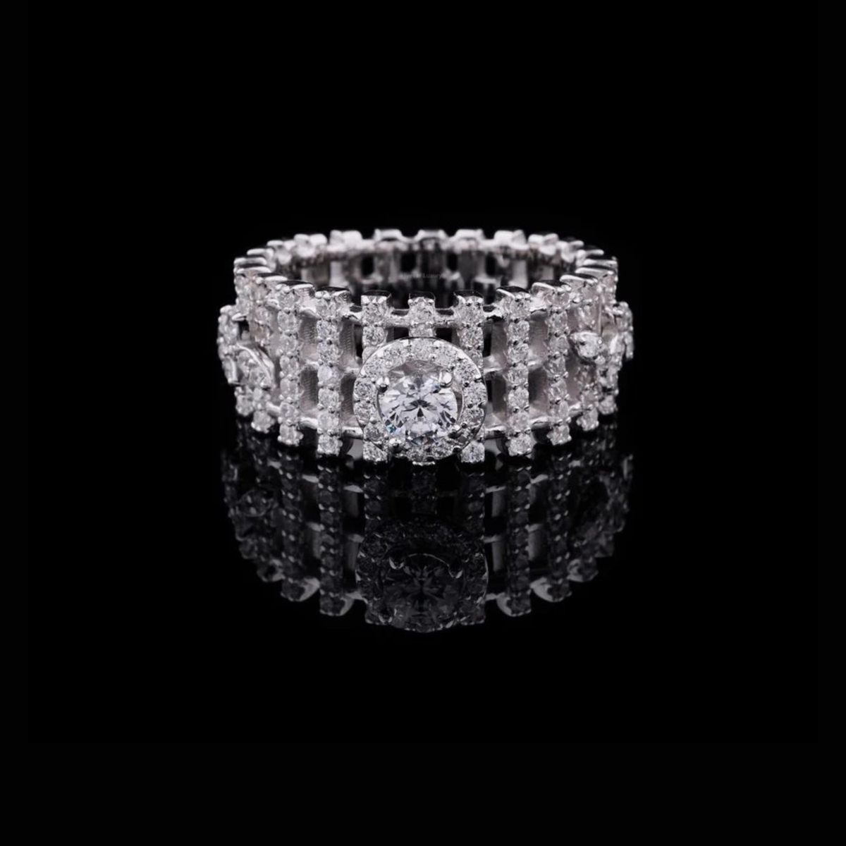 round lab diamond ladder pave statement ring