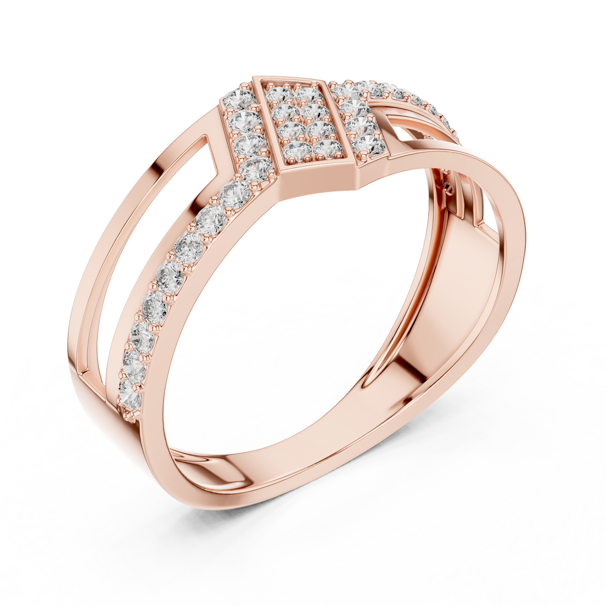 round lab diamond openwork statement ring geometric pave band - view 5