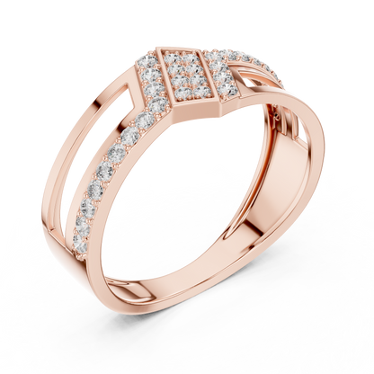 Round Lab Diamond Openwork Statement Ring Geometric Pave Band - View 5