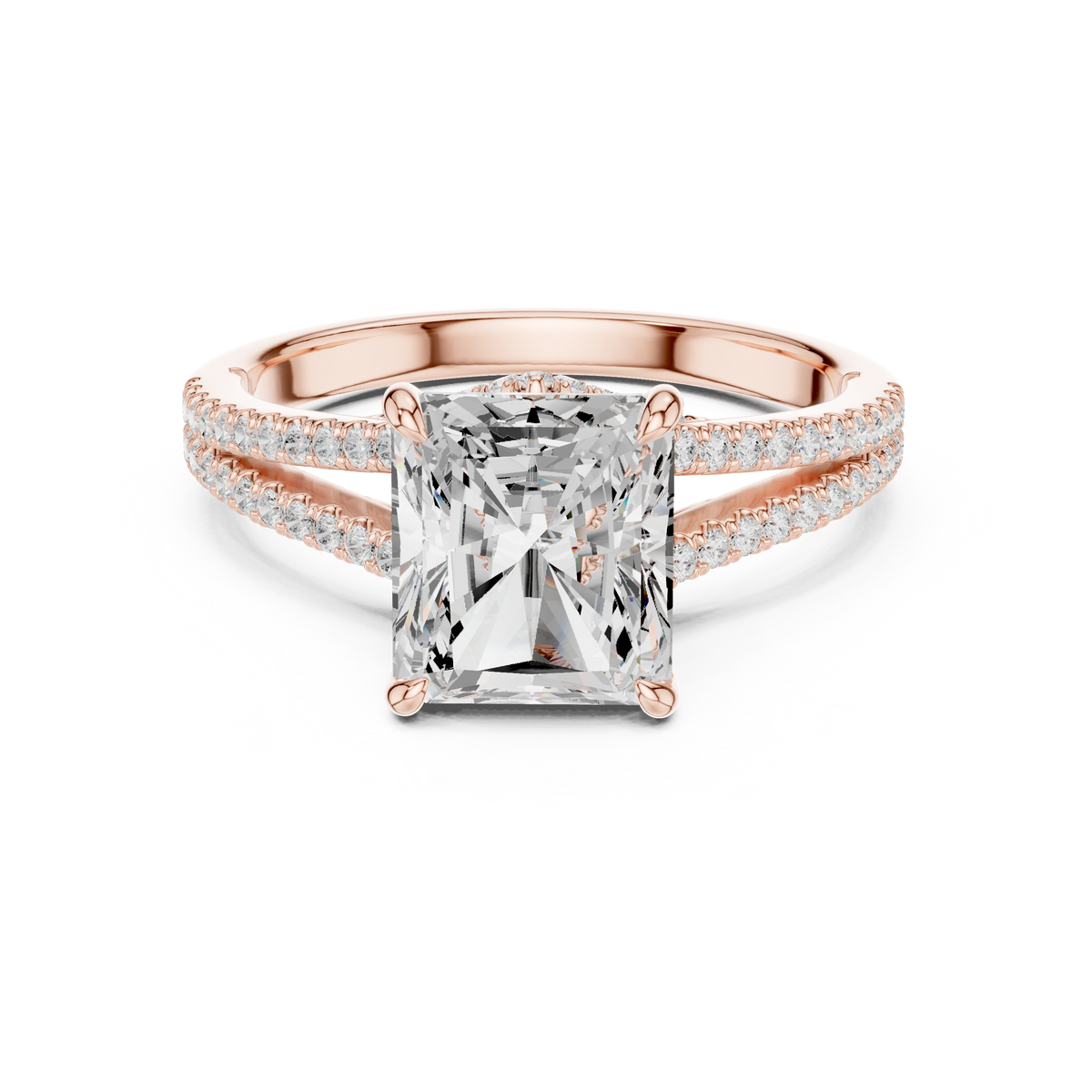 split shank radiant cut lab diamond engagement ring - view 2