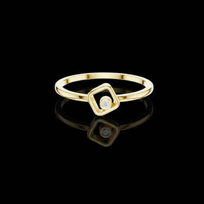 Round Cut Lab Diamond Open Square Geometric Solitaire Ring