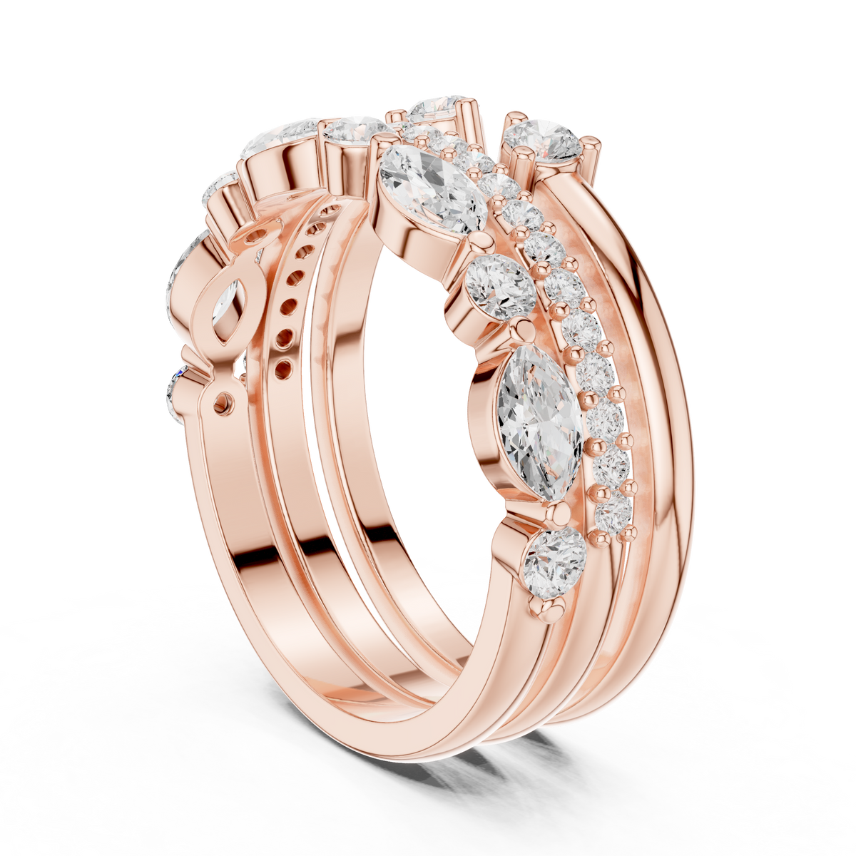 stackable marquise and round moissanite diamond ring set - view 11