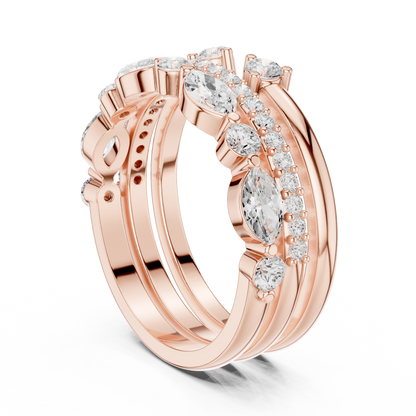 Stackable Marquise and Round Moissanite Diamond Ring Set - View 11