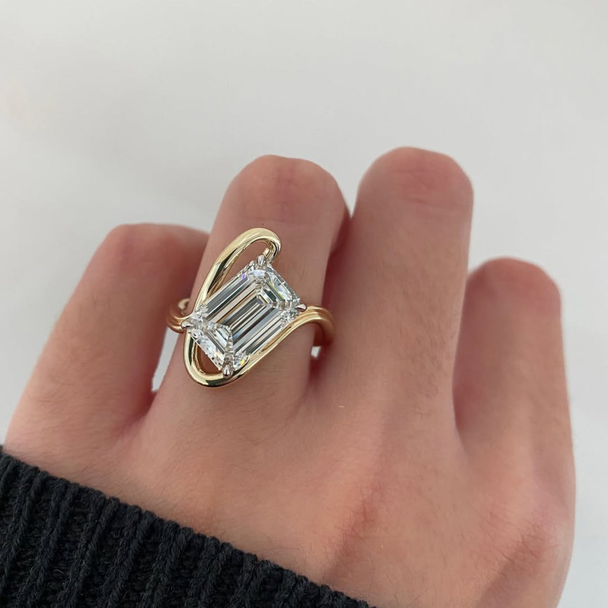 emerald cut lab diamond bypass engagement ring - view 2