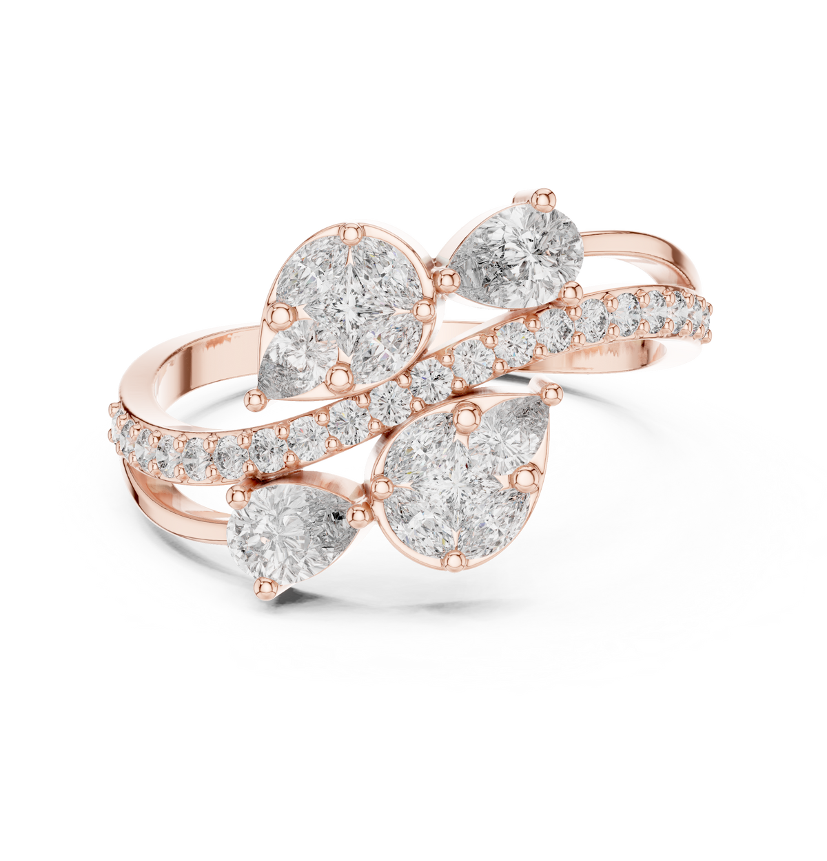 Pear Cut Moissanite Diamond Bypass Cluster Statement Ring - View 2