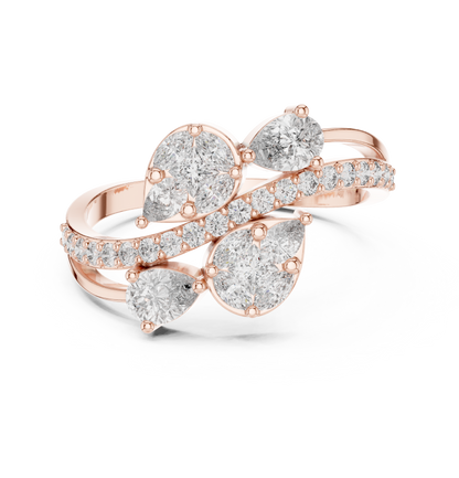 Pear Cut Moissanite Diamond Bypass Cluster Statement Ring - View 2
